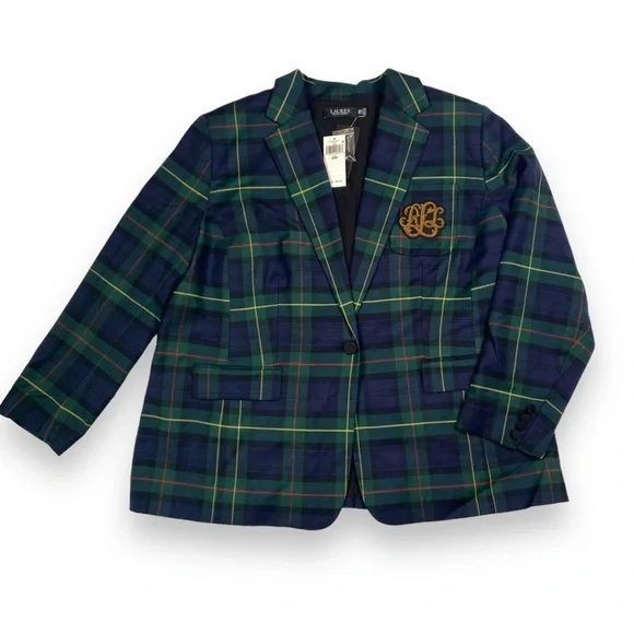 NWT Lauren Ralph Lauren Bullion Plaid Wool-Blend Twill Blazer Size 20W Woman - Picture 7 of 16